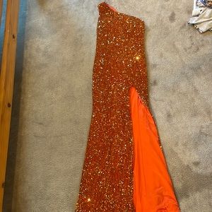 Women’s off shoulderrust orange sequins gown